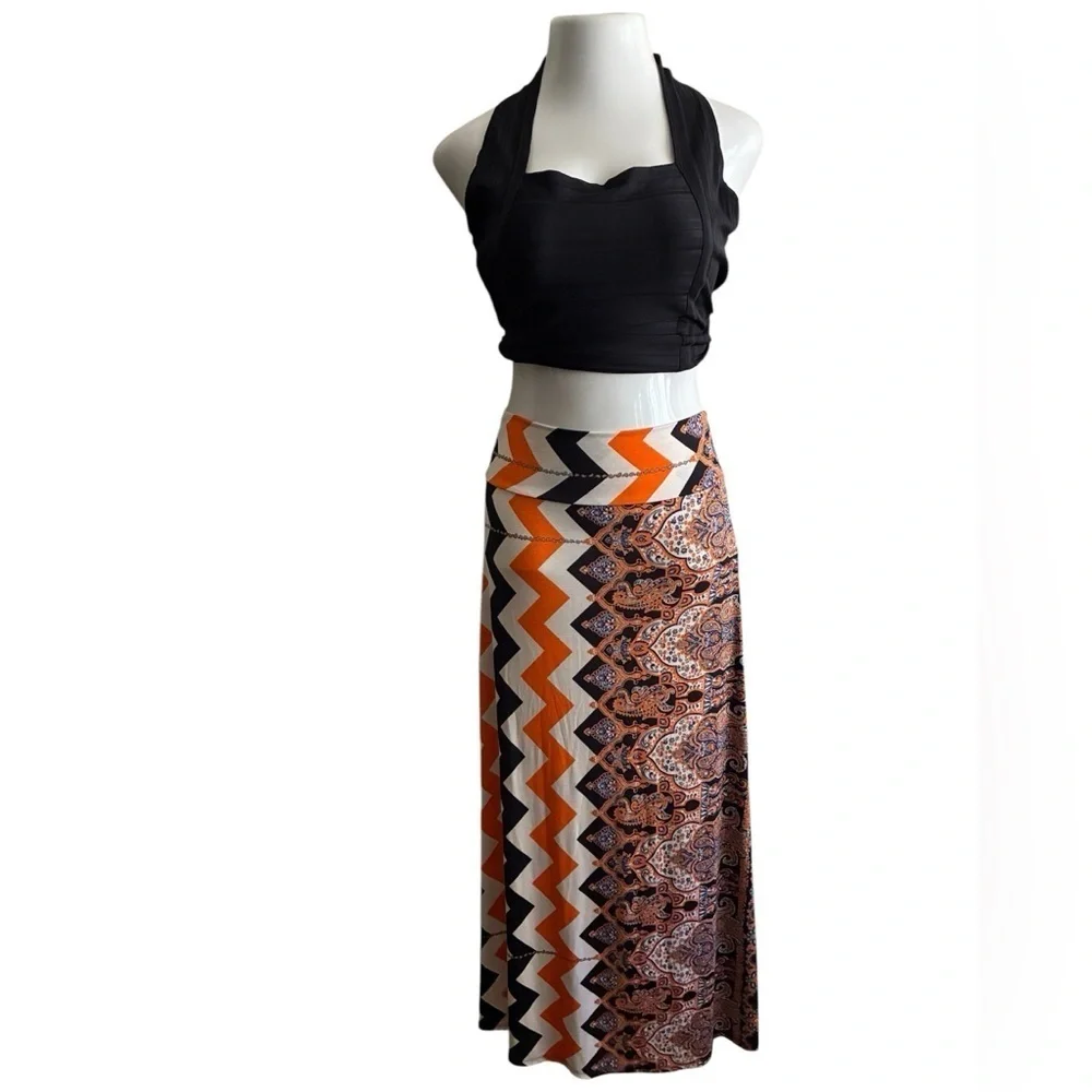 Bohemian High Waist Long Pencil Skirt Multi-print Pattern M - Picture 2 of 10